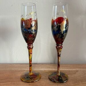 2 Royal Danube Romania Abstract Crystal 
Champagne Stemware Flutes